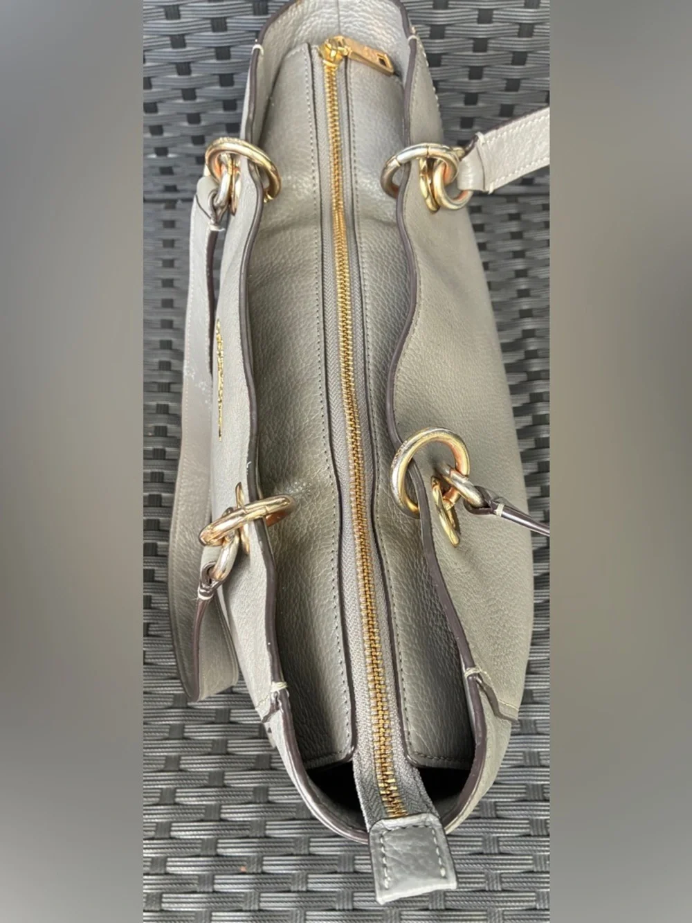 COACH Pebbled Leather Tote in Light Gray with Gold Hardware